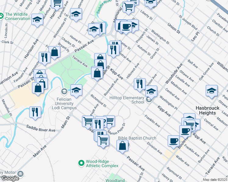 map of restaurants, bars, coffee shops, grocery stores, and more near 166 Terrace Ave in Lodi