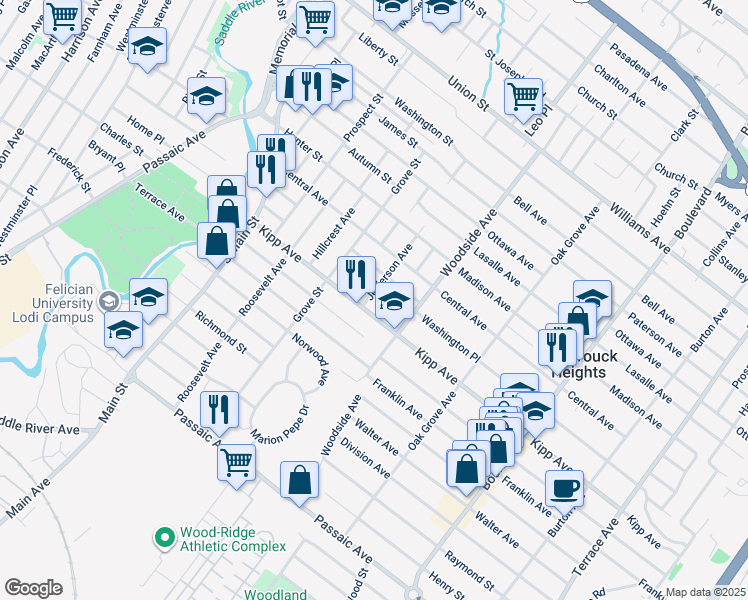 map of restaurants, bars, coffee shops, grocery stores, and more near 109 Jefferson Avenue in Lodi