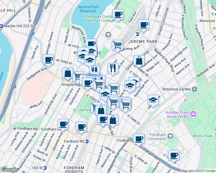 map of restaurants, bars, coffee shops, grocery stores, and more near 2692 Creston Avenue in Bronx