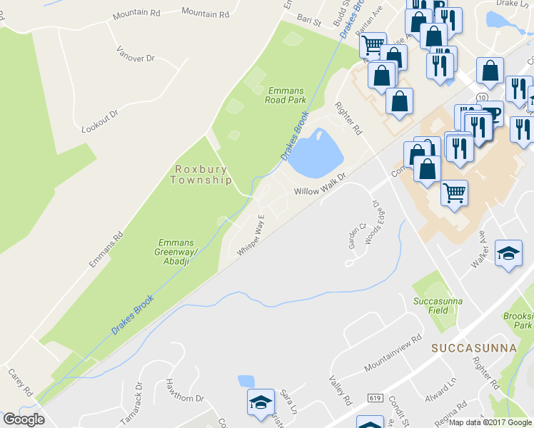map of restaurants, bars, coffee shops, grocery stores, and more near 93 Autumn Court in Roxbury Township