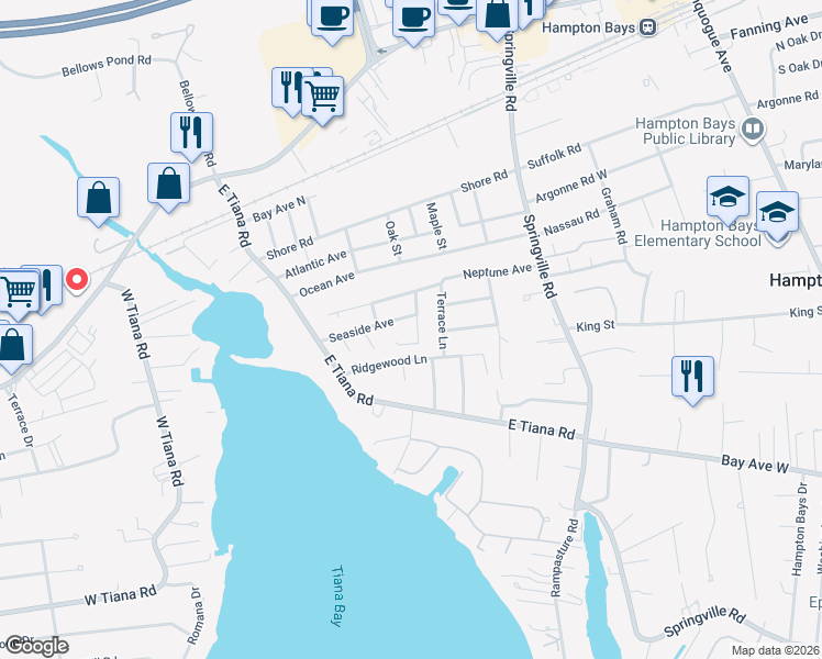 map of restaurants, bars, coffee shops, grocery stores, and more near 8 Shell Road in Hampton Bays