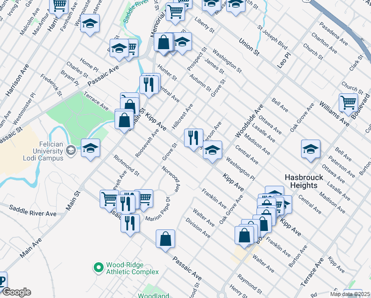 map of restaurants, bars, coffee shops, grocery stores, and more near 100 Kipp Avenue in Lodi