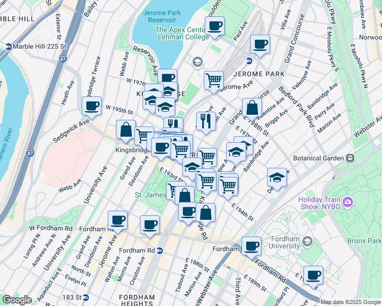map of restaurants, bars, coffee shops, grocery stores, and more near 2692 Creston Avenue in Bronx