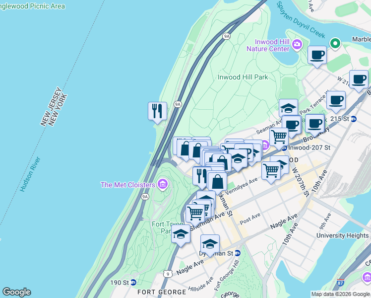 map of restaurants, bars, coffee shops, grocery stores, and more near 302 Empire Boulevard in Brooklyn