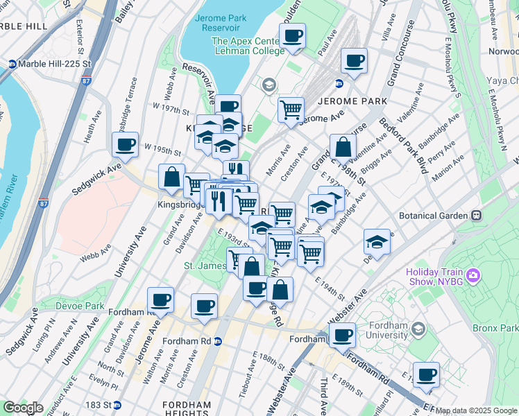 map of restaurants, bars, coffee shops, grocery stores, and more near 2692 Creston Avenue in Bronx