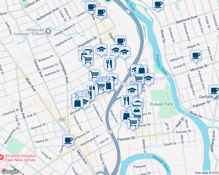 map of restaurants, bars, coffee shops, grocery stores, and more near in 