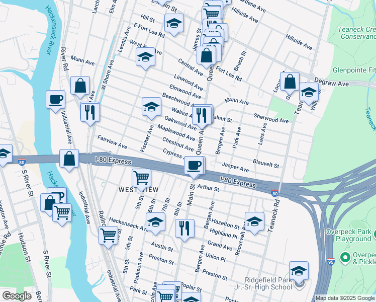 map of restaurants, bars, coffee shops, grocery stores, and more near 250 Chestnut Avenue in Bogota