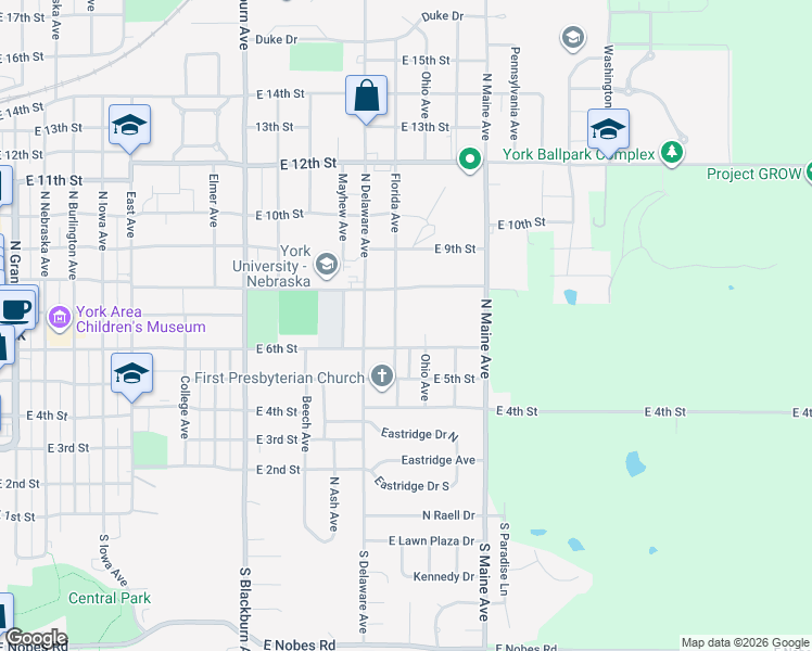 map of restaurants, bars, coffee shops, grocery stores, and more near 620 Florida Avenue in York