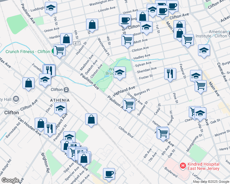 map of restaurants, bars, coffee shops, grocery stores, and more near 470 Highland Avenue in Clifton