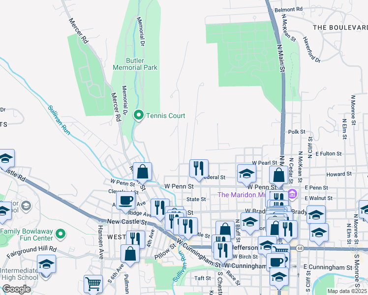 map of restaurants, bars, coffee shops, grocery stores, and more near 517 Doctor Pepper Avenue in Butler