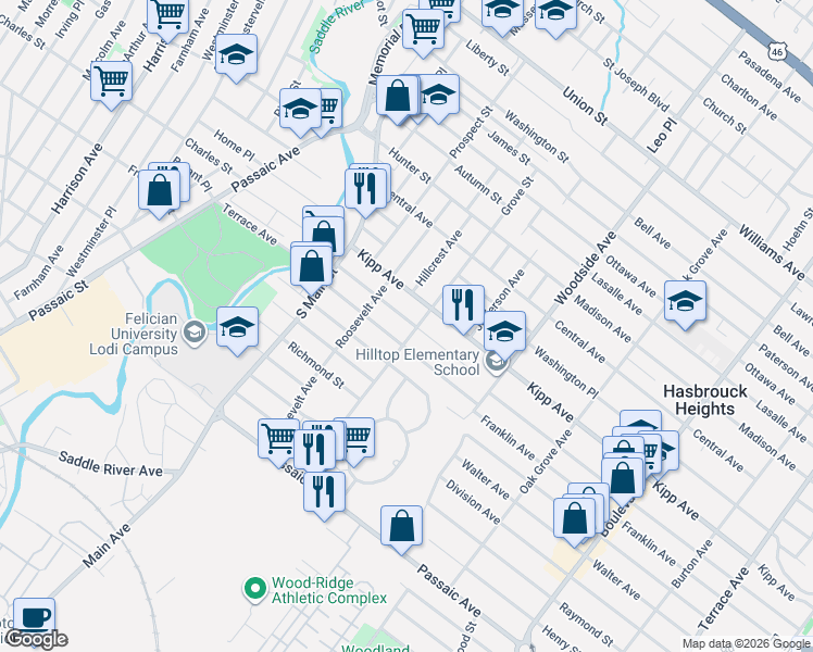 map of restaurants, bars, coffee shops, grocery stores, and more near 76 McKinley Avenue in Lodi