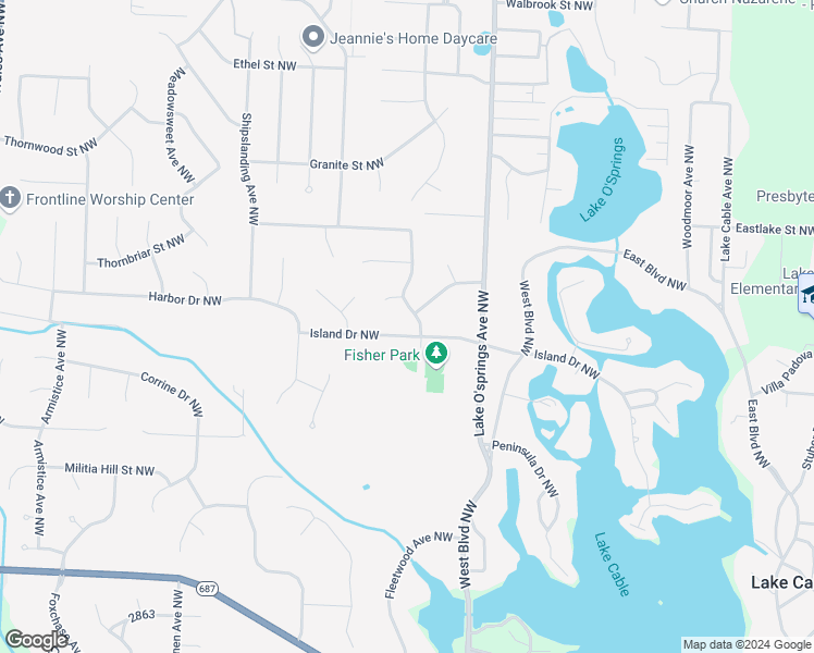 map of restaurants, bars, coffee shops, grocery stores, and more near 6121 Island Drive Northwest in Canton