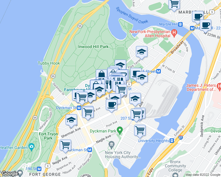 map of restaurants, bars, coffee shops, grocery stores, and more near in New York