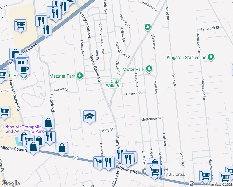 map of restaurants, bars, coffee shops, grocery stores, and more near 35 Pond Path in Lake Grove