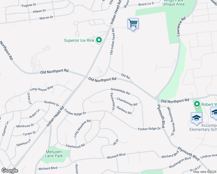 map of restaurants, bars, coffee shops, grocery stores, and more near 36 Annandale Road in Commack