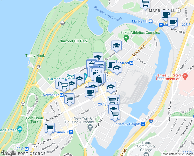 map of restaurants, bars, coffee shops, grocery stores, and more near in New York
