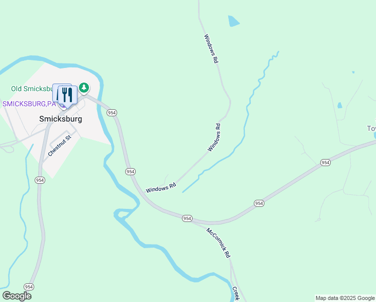 map of restaurants, bars, coffee shops, grocery stores, and more near 250-588 Windows Road in Smicksburg