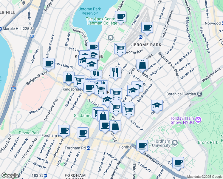 map of restaurants, bars, coffee shops, grocery stores, and more near 2692 Creston Avenue in Bronx
