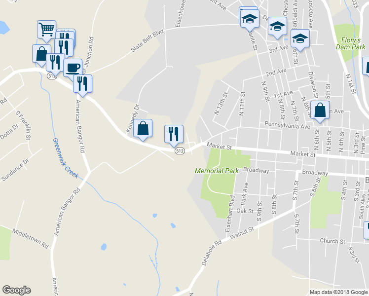 map of restaurants, bars, coffee shops, grocery stores, and more near 125 Blue Valley Drive in Bangor