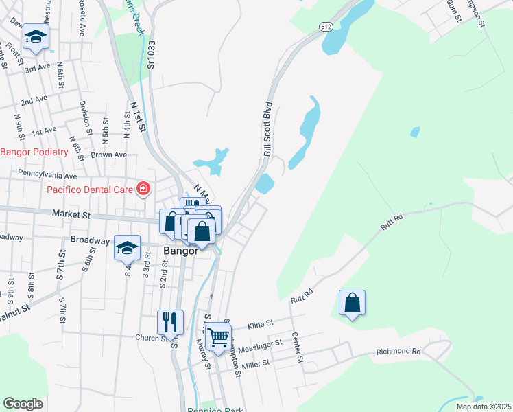 map of restaurants, bars, coffee shops, grocery stores, and more near 225 Erdman Avenue in Bangor