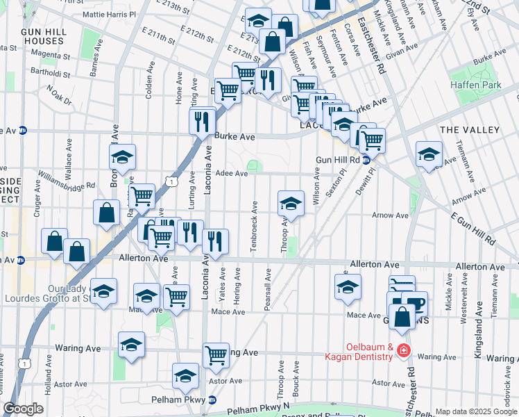 map of restaurants, bars, coffee shops, grocery stores, and more near 2766 Tenbroeck Avenue in Bronx