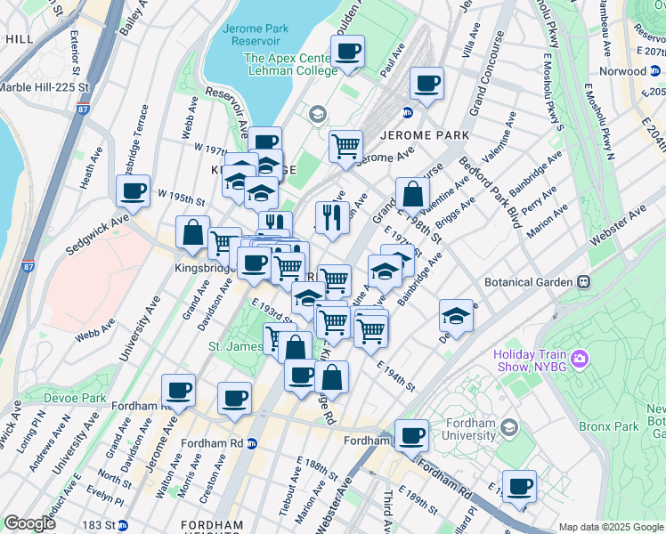 map of restaurants, bars, coffee shops, grocery stores, and more near 2692 Creston Avenue in Bronx