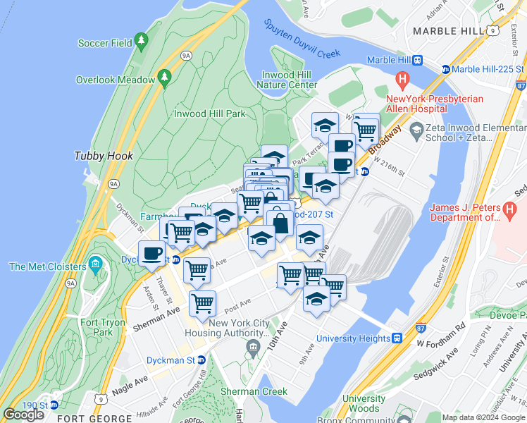 map of restaurants, bars, coffee shops, grocery stores, and more near in New York