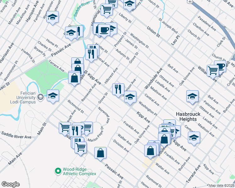 map of restaurants, bars, coffee shops, grocery stores, and more near 100 Kipp Avenue in Lodi