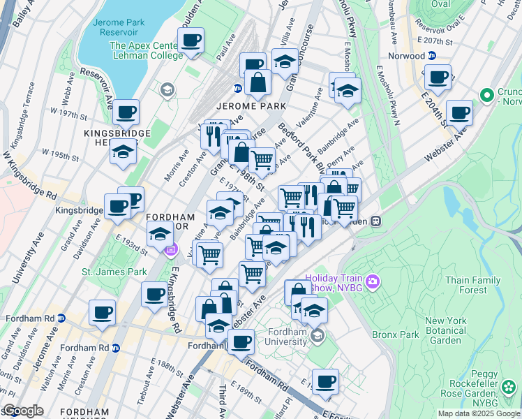 map of restaurants, bars, coffee shops, grocery stores, and more near 2791 Pond Place in Bronx
