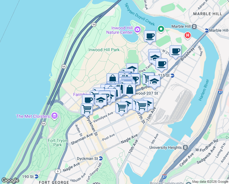 map of restaurants, bars, coffee shops, grocery stores, and more near in New York