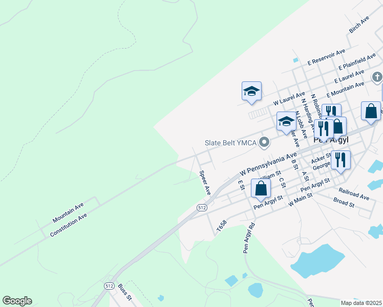 map of restaurants, bars, coffee shops, grocery stores, and more near 819 Constitution Avenue in Pen Argyl
