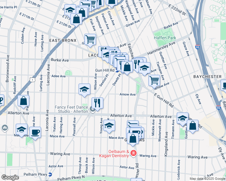 map of restaurants, bars, coffee shops, grocery stores, and more near 2903 Seymour Avenue in The Bronx