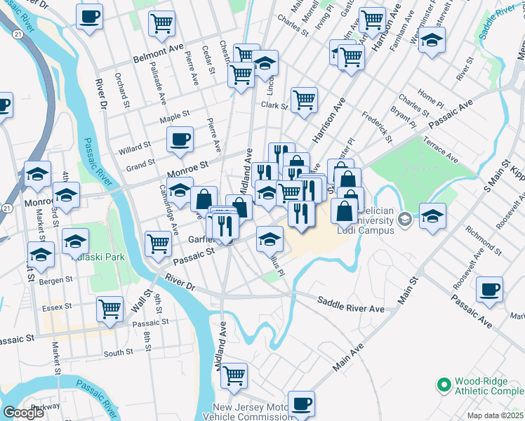 map of restaurants, bars, coffee shops, grocery stores, and more near 55 Lincoln Place in Garfield