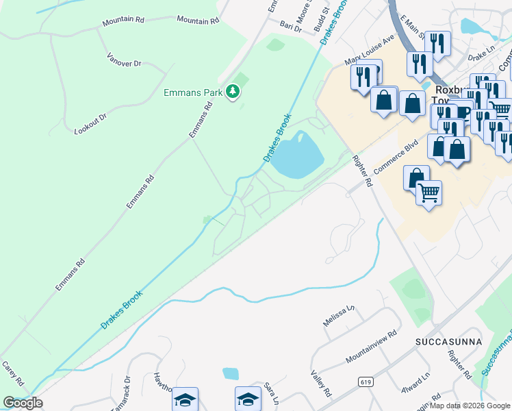 map of restaurants, bars, coffee shops, grocery stores, and more near 101 Autumn Court in Roxbury Township
