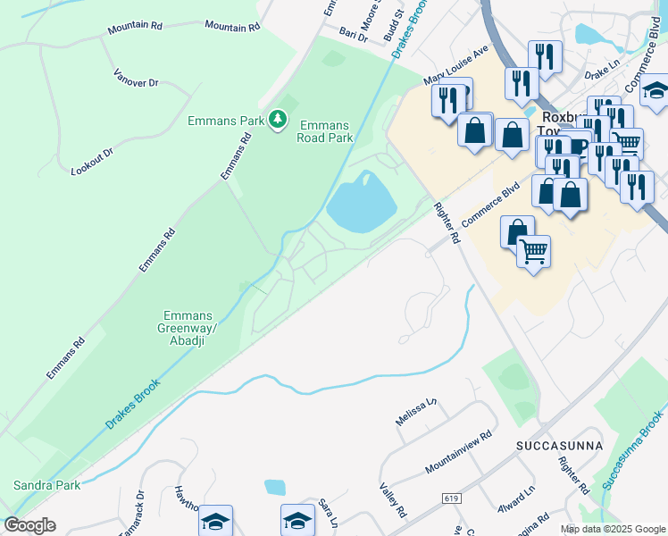 map of restaurants, bars, coffee shops, grocery stores, and more near 9 Autumn Court in Roxbury Township