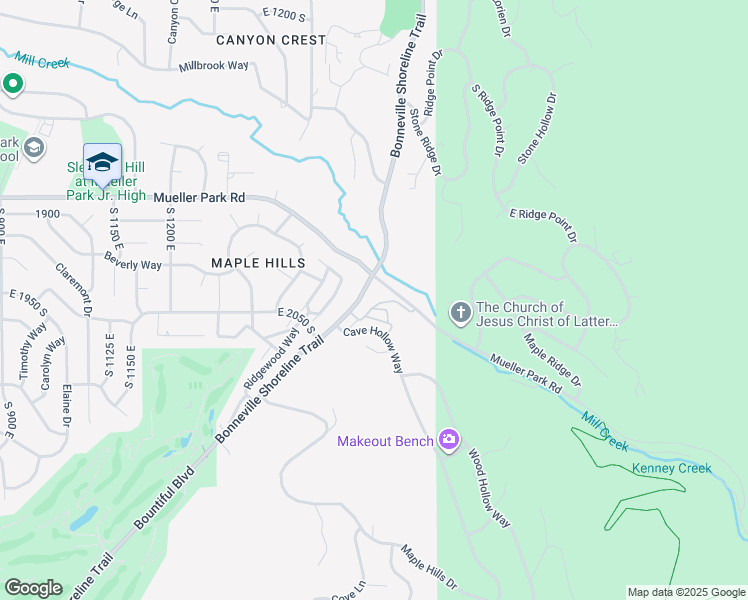 map of restaurants, bars, coffee shops, grocery stores, and more near 1820 South High Pointe Drive in Bountiful