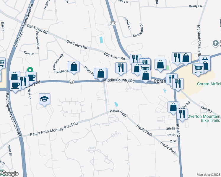 map of restaurants, bars, coffee shops, grocery stores, and more near 1 Charles Pond Drive in Coram