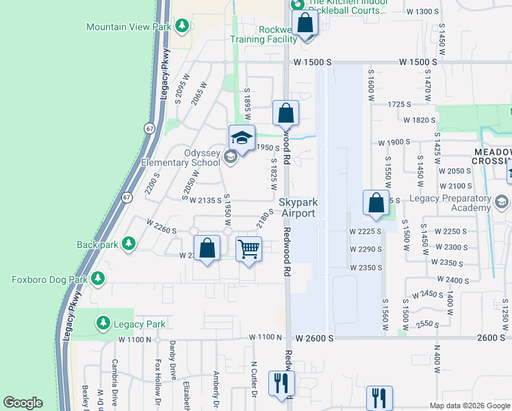 map of restaurants, bars, coffee shops, grocery stores, and more near 1867 West 2135 South in Woods Cross