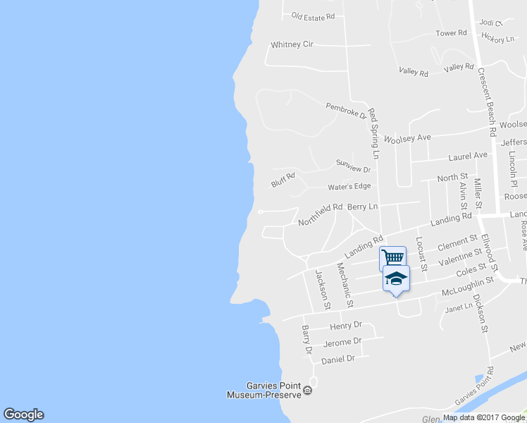 map of restaurants, bars, coffee shops, grocery stores, and more near Woodland Road in Glen Cove