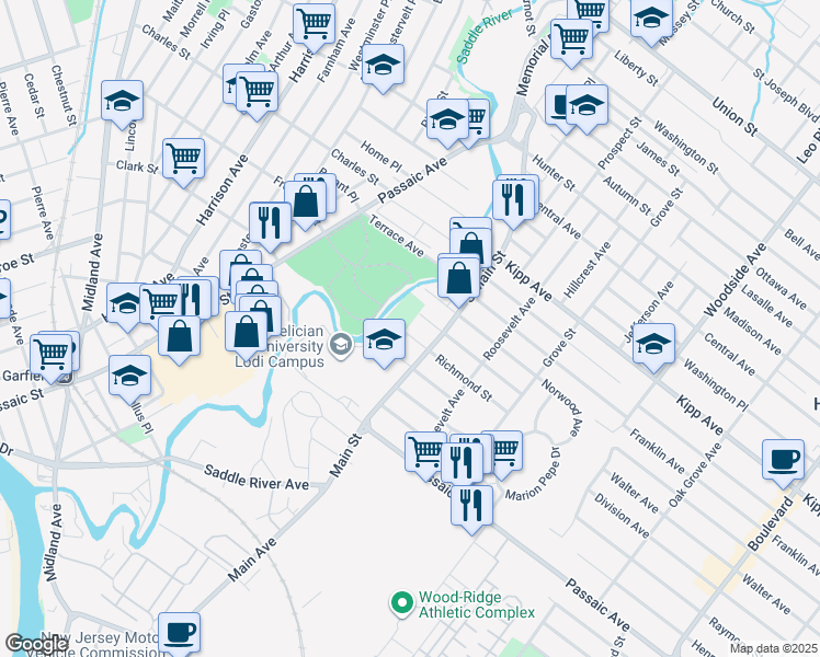 map of restaurants, bars, coffee shops, grocery stores, and more near 20 Richmond Street in Lodi