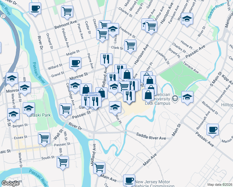 map of restaurants, bars, coffee shops, grocery stores, and more near 55 Lincoln Place in Garfield