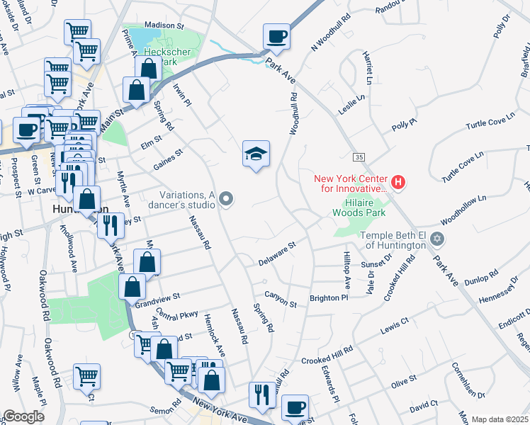 map of restaurants, bars, coffee shops, grocery stores, and more near 3 Cardinal Court in Huntington