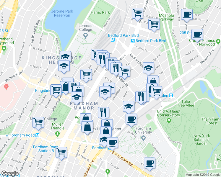 map of restaurants, bars, coffee shops, grocery stores, and more near 2771 Bainbridge Avenue in The Bronx