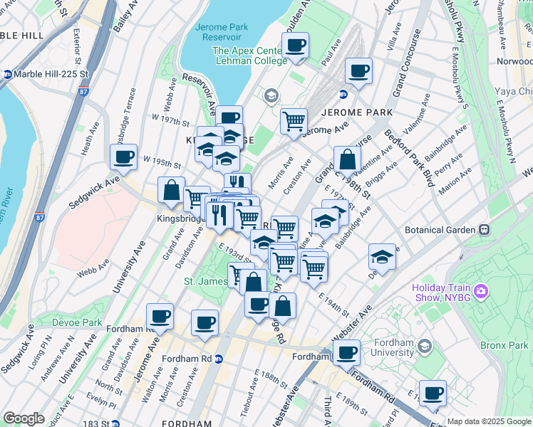 map of restaurants, bars, coffee shops, grocery stores, and more near 2692 Creston Avenue in Bronx