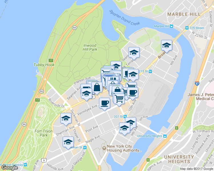 map of restaurants, bars, coffee shops, grocery stores, and more near in New York
