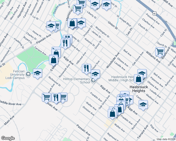 map of restaurants, bars, coffee shops, grocery stores, and more near 109 Jefferson Avenue in Lodi
