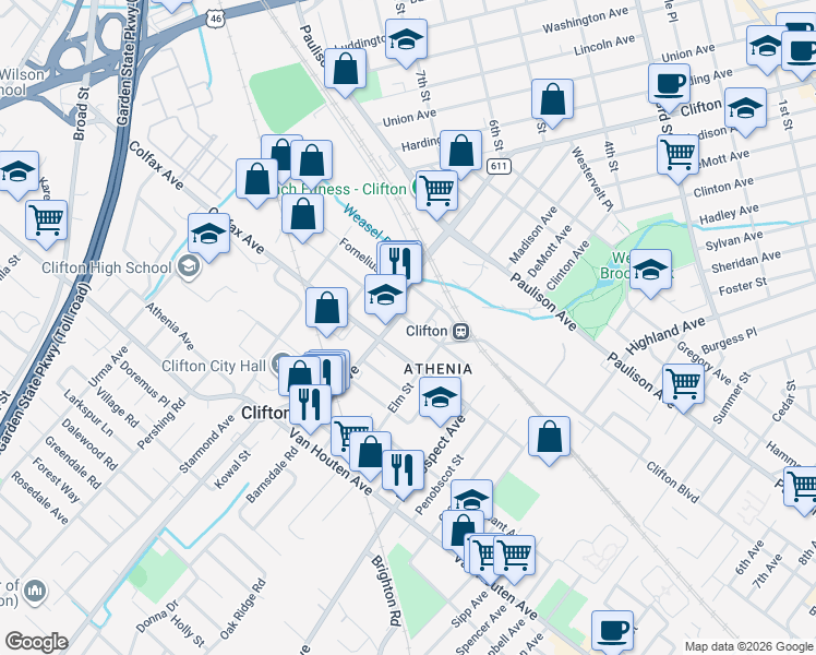map of restaurants, bars, coffee shops, grocery stores, and more near 765 Clifton Avenue in Clifton