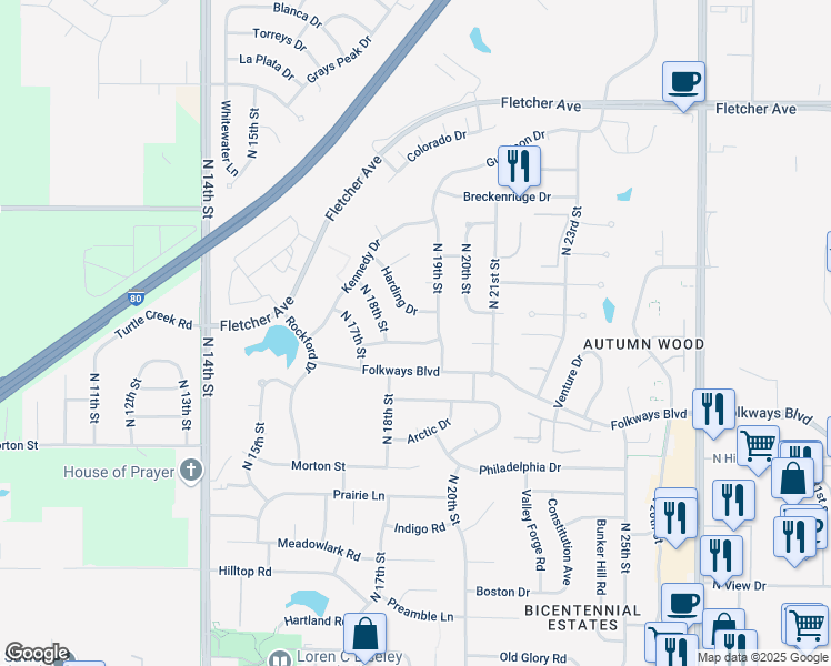 map of restaurants, bars, coffee shops, grocery stores, and more near 1833 Spring Meadow Drive in Lincoln