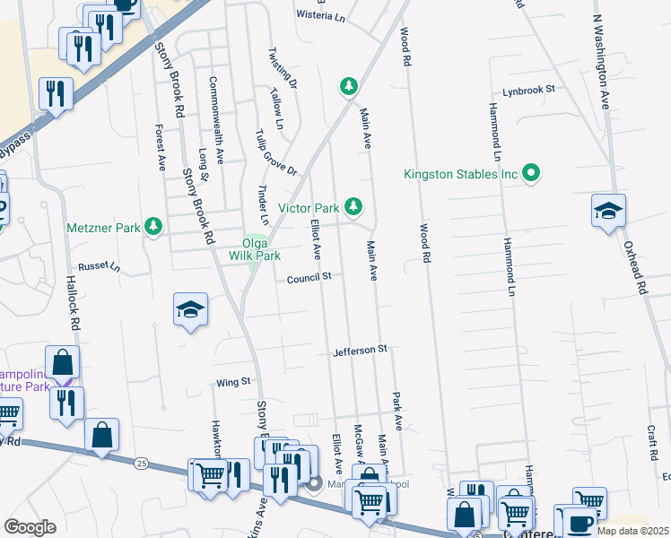 map of restaurants, bars, coffee shops, grocery stores, and more near 89 Elliot Avenue in Lake Grove