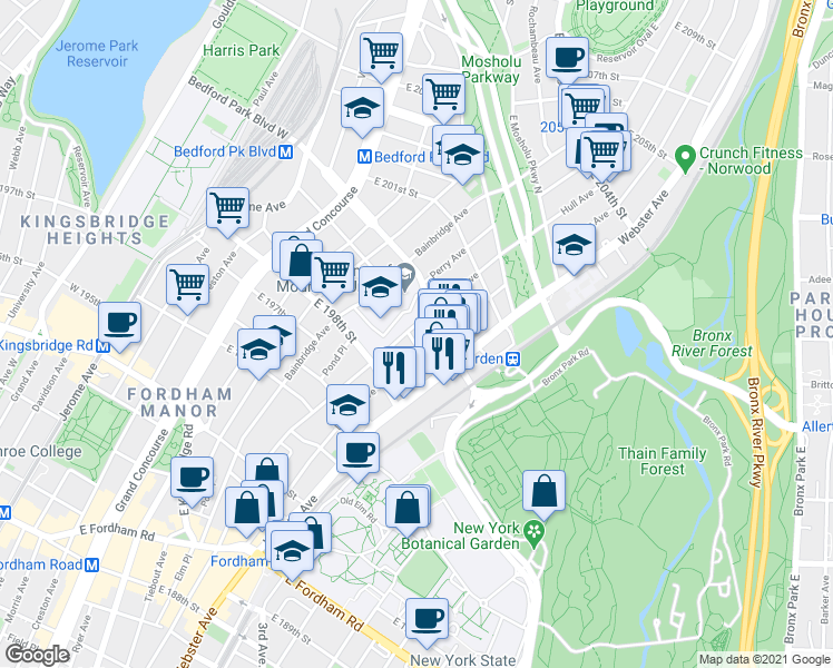 map of restaurants, bars, coffee shops, grocery stores, and more near 2839 Decatur Avenue in The Bronx